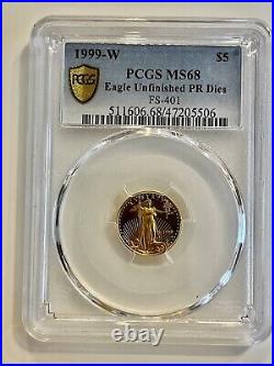 1999 W $5 Gold American Eagle MS 68 PCGS, Unfinished Proof Dies! FS-401 1/10oz