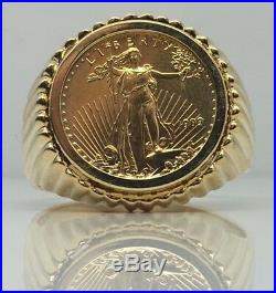 1/10TH OZ AMERICAN EAGLE. 999 PURE GOLD COIN RING 14k mounting