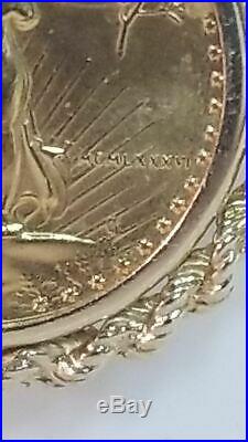 1/10 OZ $5 1986 American Eagle Coin 14K Gold Rope Bezel pendant/charm