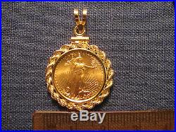 1/10 OZ AMERICAN EAGLE GOLD COIN PENDANT + SOLID 14K BEZEL Made in the USA