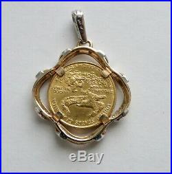 1/10 oz American 1987 Eagle $5 Gold Coin in Fancy 2 tone 14k Pendant
