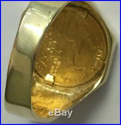 1/10oz $5 American Eagle Coin set in 14K Solid Gold Octagonal Ring, Size 12