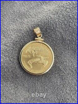1/4 Oz. American Eagle Coin set in 14k Yellow Gold Over Screw Top coin Pendant