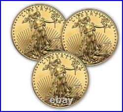 1 oz American Gold Eagle $50 Coin BU Random Year US Mint Lot of 3