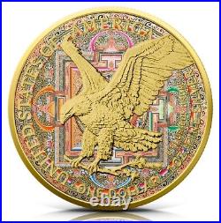 1 oz Silver American Eagle Circle of Life colorized and 24K gold gilded coin