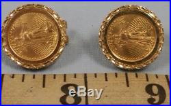 2000 $5 American Eagle Liberty Gold Coin 1/10 oz 14k Omega French Clip Earrings