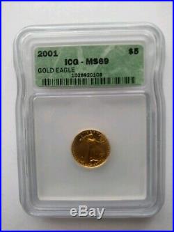 2001 1/10 ounce $5 American Eagle Gold Coin MS-69 Graded by ICG Gold Bullion