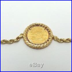2002 1/10 oz Fine Gold American Eagle Liberty $5 Coin 14k Rope Chain Necklace