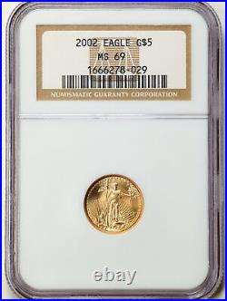 2002 $5 1/10oz Gold American Eagle MS69 NGC 1666278-029