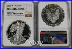 2002-W $1 1 Ounce Proof American Silver Eagle NGC PF 70 Ultra Cameo Gold Label