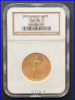 2003 1/2 oz $25 Gold American Eagle, NGC MS-70, Investment Grade Bullion
