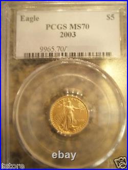 2003 $5 PCGS MS70 ONE/TENTH OUNCE GOLD American Eagle