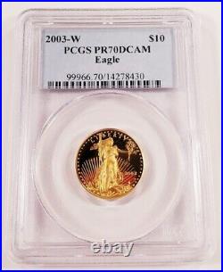 2003-W G$10 1/4 Oz. Gold American Eagle Graded by PCGS as PR70DCAM Proof