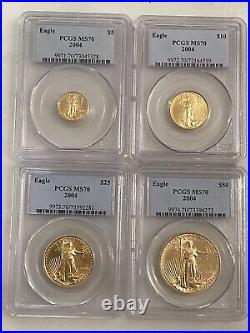 2004 4-piece American Gold Eagle Set PCGS MS70 (1/10, 1/4, 1/2 & 1 oz coins)