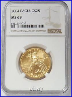 2004 Gold $25 American Eagle 1/2 Oz Coin Ngc Mint State 69