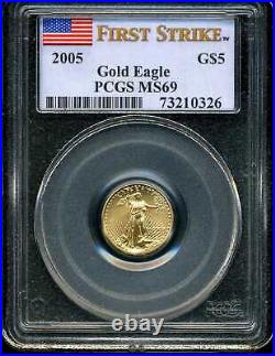 2005 1/10 Oz Gold American Eagle MS69 PCGS 73210326 First Strike