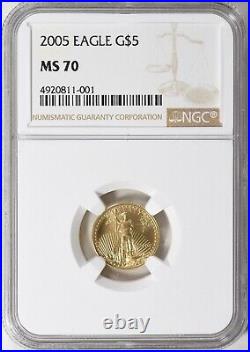 2005 $5 GOLD EAGLE NGC MS 70 1/10th OZ. 9999 GOLD COIN $548.88 OBO