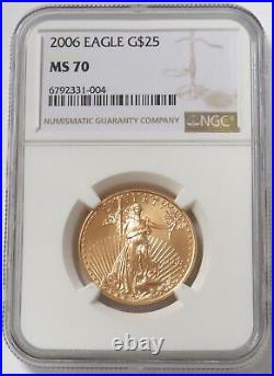 2006 Gold $25 American Eagle 1/2 Oz Coin Ngc Ms 70