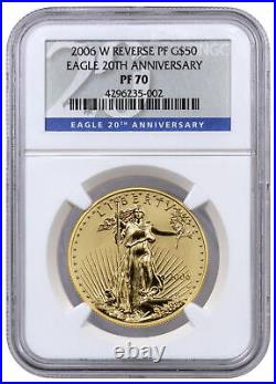 2006 W 1 oz Reverse Proof Gold American Eagle $50 20th Anniversary NGC PF70