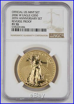 2006 W $50 American Eagle 1 Oz Gold Reverse Proof Coin NGC PF70 20 Anniversary