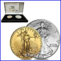 2006-W Gold & Silver American Eagle 20th Anniversary 2-Coin Set (withBox & COA)