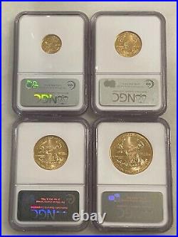2007 4-piece American Gold Eagle Set NGC MS70 (1/10, 1/4, 1/2 & 1 oz coins)