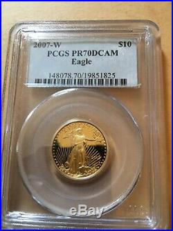 2007 W $10 PCGS PR70 DCAM EAGLE 1/4 OZ. FINE GOLD Cased/Excellent Cond