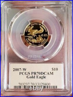 2007-W 1/4 Oz GOLD $10 AMERICAN EAGLE PF70DCAM Thomas Cleveland Art Deco Coin