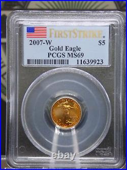 2007 W $5 American GOLD Eagle 1/10th oz PCGS MS69 First Strike BU UNC #923