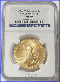2007 W Burnished Gold American Eagle $50 Coin 1 Oz Ngc Ms 70 Early Releases