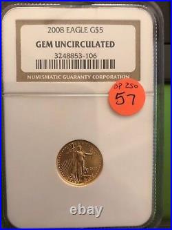 2008 NGC $5 Gold American Eagle Gem Uncirculated 1/10 oz Gold Coin