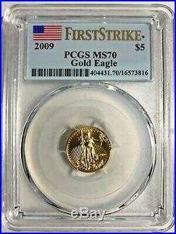 2009 $5 1/10 oz Gold Eagle PCGS MS70 First Strike Philadelphia Mint