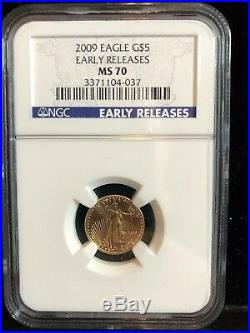 2009 $5 Gold American Eagle 1/10 Oz Fine Ngc Ms70 Early Release Perfect Coin -37