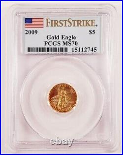 2009 G$5 1/10 Oz. Gold American Eagle Graded by PCGS as MS70 First Strike