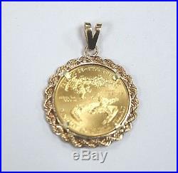 2010 1/2 Oz Fine Gold American Eagle Coin in 14k Yellow Gold Rope Chain Pendant