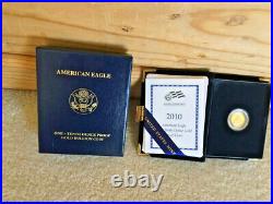 2010 Proof 1/10 Ounce $5 American Gold Eagle Coin Orig Govt Packaging Deep Cameo