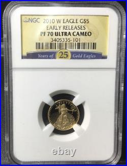 2010-W $5 American Gold Eagle Proof Coin NGC PF-70 Ultra Cameo E. R. GOLDEN LABEL