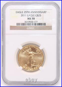 2011 $25 American Gold Eagle 1/2 oz 25th Anniversary NGC MS70