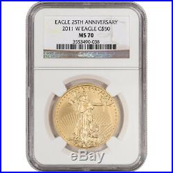 2011-W American Gold Eagle (1 oz) $50 Burnished NGC MS70 25th Anniversary