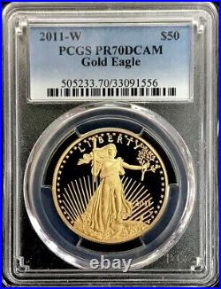 2011 W Gold $50 Proof American Eagle 1 Oz Coin Pcgs Proof 70 Dcam