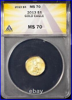 2013 $5 Gold Eagle MS 70 ANACS # 7625694 + Bonus