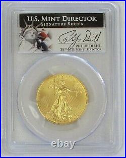 2013 Gold $25 American Eagle 1/2 Oz Coin Philip Diehl Signed Pcgs Mint State 70