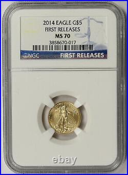 2014 Gold Eagle $5 Tenth-Ounce MS 70 NGC 1/10 oz First Releases