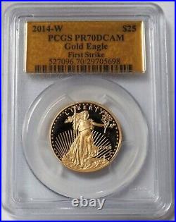 2014 W Gold American Eagle Proof $25 Gold Foil Pcgs Pr 70 Dcam First Strike