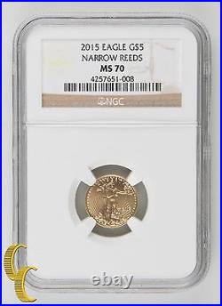 2015 $5 Gold 1/10 oz American Eagle Coin Narrow Reeds NGC MS-70