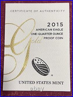 2015 American Eagle One Quarter Ounce Gold Proof Coin Ogp Box & Coa -no Coin