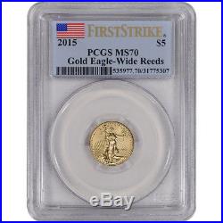 2015 American Gold Eagle (1/10 oz) $5 PCGS MS70 First Strike Wide Reeds