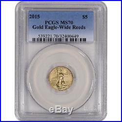 2015 American Gold Eagle (1/10 oz) $5 PCGS MS70 Wide Reeds