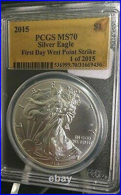 2015 American Silver Eagle PCGS MS70 First Day WP Strike Gold Foil