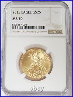 2015 Gold American Eagle $25 Coin 1/2oz Ngc Mint State 70